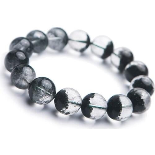 14.5mm Genuine Green Natural Phantom Quartz Crystal Gems Stone Big Stretch Round Bead Powerful Woman Men Bracelet