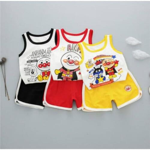 Summer Cartoon Anpanman Print Kids Boys Clothes Sleeveless Top+Pant Shorts 2Pcs Set Baby Girls Clothing Sets Fashion Sport Suits
