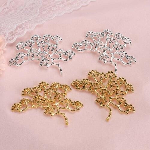 2pc Metal Alloy Flowers connectors Branch Peacock Charms Gold Silver Plated For Diy Chinese Wedding Hair Jewelry Crafts Findings