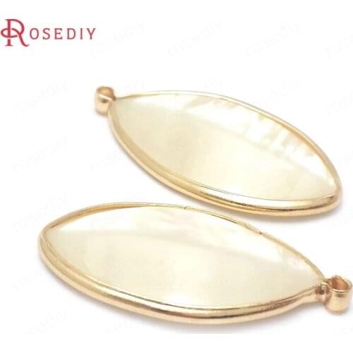 38509)6PCS 32x17MM 24K Champagne Gold Color Brass and Imitation Shell Tree Leaf Leaves Charms Pendants Jewelry Making Supplies