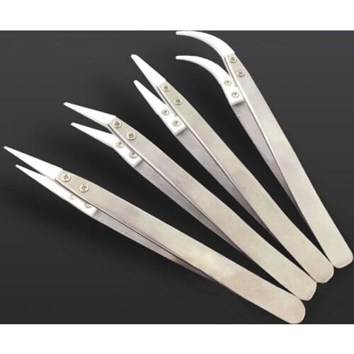 4 Types Choose Ceramic Tweezers Heat Resistant Stainless Steel Body Multifunction Tweezers Hand Tools Curved Straight Tweezer