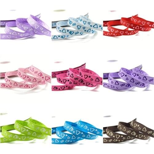 5Yards 10mm Grosgrain Ribbon Printed Heart-shaped Pattern For Christmas Wedding Decoration DIY Sewing Handmand Craft Accessories