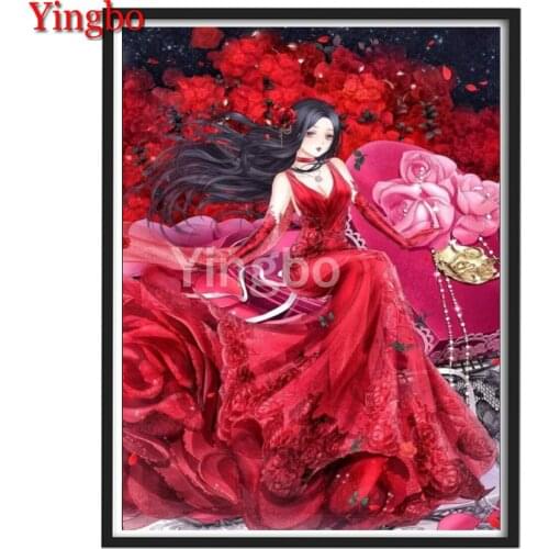 Diamant painting Pretty girl with red rose flower 5d diy diamond painting full square Diamond embroidery diamond round/square