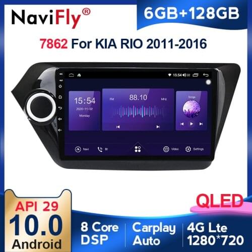 NaviFly 6GB+128GB 8 Core Carplay 4G LTE QLED 1280*720 Android 10.0 Car Muletimedia Player For Kia K2 RIO 3 2011 - 2015 Radio GPS