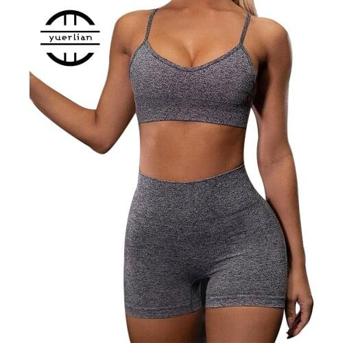 2 PCS/Set Seamless Fitness Women Sports Suits Gym Clothing Breathable Running Leggings Workout Shorts + Tops Bra Yoga Set Woman