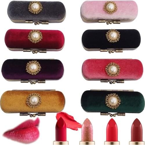 Lipstick Case Makeup Holder Velour Lip Balm Small Storage Box with Mirror Cosmetic Bag for Women Girls Gift Portable Beauty Case