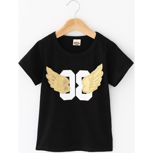 2019 children summer Tees Kids casual good quality short sleeve letters wings patchwork cotton T-shirt for Boys 4-9 years