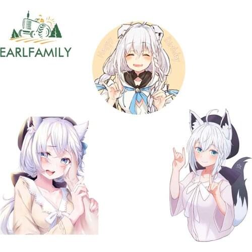 EARLFAMILY 13cm for Hololive Shirakami Fubuki Anime Car Stickers Scratch-Proof DIY Decal Windshield Personality Vinyl Car Wrap