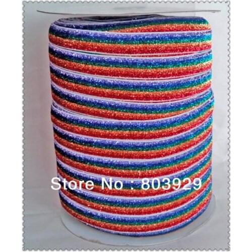 Stretch Striped Metallic Velvet Ribbon Color Sparkle Ribbon 5/8" Elastic Rainbow Glitter Velvet Ribbon