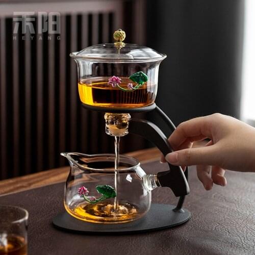 Personalized home automatic tea set glass lazy man semi automatic tea set household magnetic brewing tea set