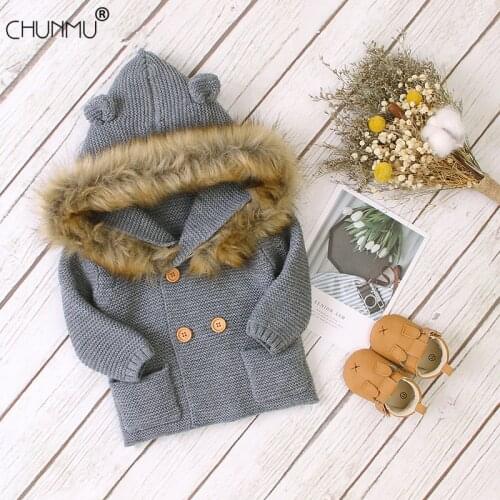 Infant Baby Toddler Clothes Winter Sweaters Knitted Fur Collar Cardigan Coat For Girls Kids Coats Jackets Children Outerwear