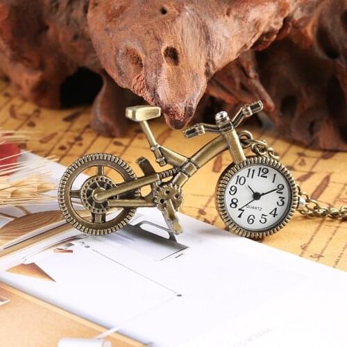 Retro Bike Bicycle Shaped Quartz Pocket Watch Bronze Wheel Necklace Pendant Clock Fashion Gifts for Men Women Kid Bicycle Lovers
