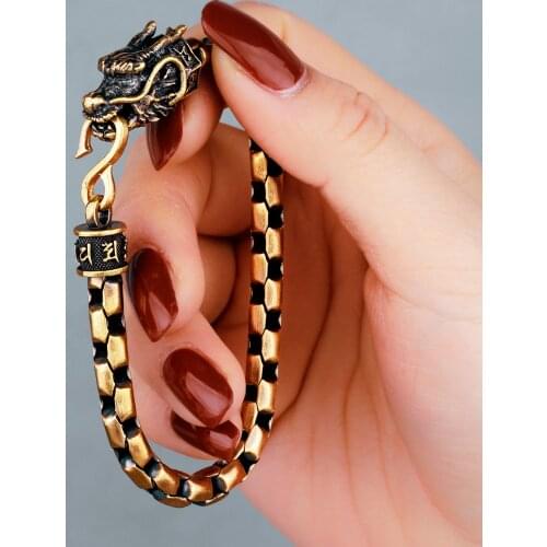 Chinese Dragon Mens Copper Bracelet Brass Bangle Amulet Vintage Punk Hip Hop for Male Boyfriend Jewelry Creative Gifts Wholesale