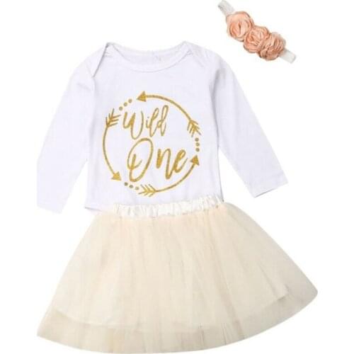 0-24M Infamt Newborn Baby Girl Clothes Set Long Sleeve Letter Rompers Tutu Tulle Skirt Headband Outfit Birthday Baby Costumes
