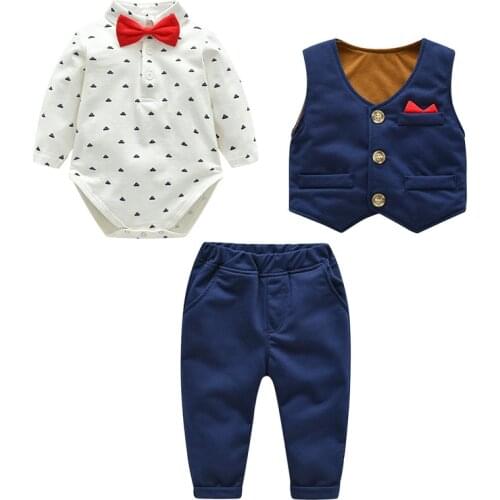 3Pcs Baby Boy Clothes Set Twin Boys 1st Birthday Set Little Gentleman Suit Long Sleeve Spring/Fall Outfits Newborn Shower Gifts