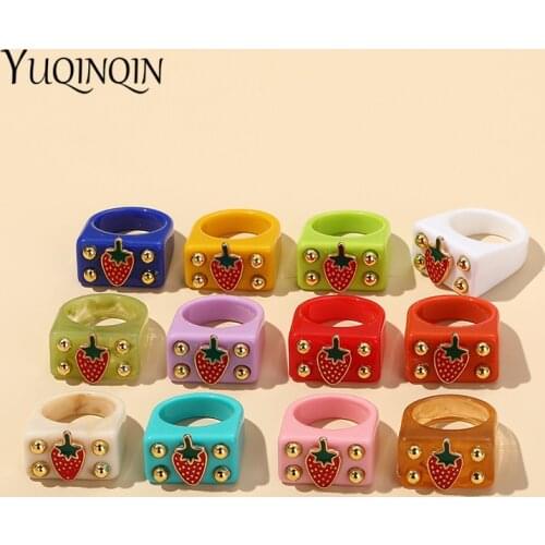 Korean Colorful Transparent Resin Metal Rings For Women Minimalist Geometric Fashion Ring for Teen Girls Trend Jewelry Gifts