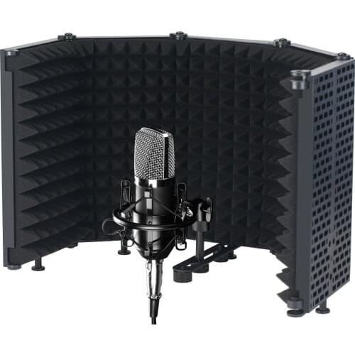 Microphone Isolation Shield 5-Panel Wind Screen for Recording Studio Foldable High-Density Absorbing Sponge