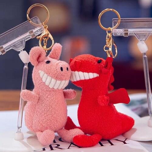 Cute Smile Teeth Animals Crossing Keychains Plush Toys Frog Accessory Key Chain Bear Unicorn Dinosaur Stuffed Doll Small Pendant