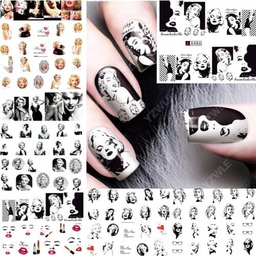 12 sheets water decal nail art decorations nail sticker tattoo full Cover beauty Marilyn Monroe Decals manicure supplies A481492