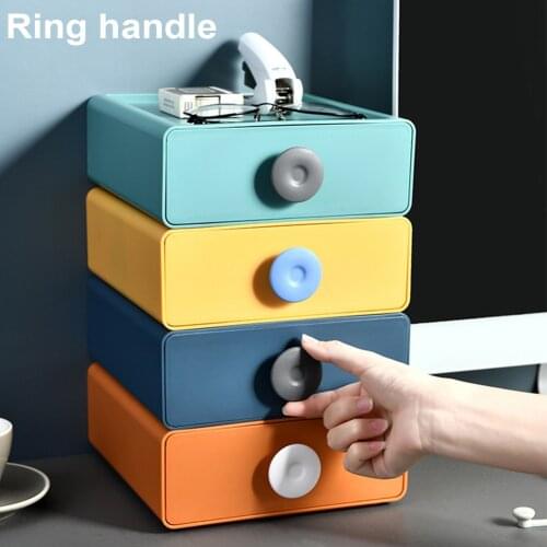 Desktop Storage Box Stackable Container With Ring Handle Classification Storage Box Top Groove Design For Store Stationery