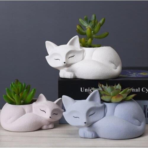 Nordic Cartoon Cute Fox Animal Succulents Flower Pot Sculpture Decoration Balcony Desktop Home Decor Ornaments