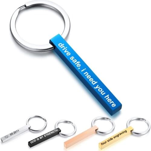 Custom Any Name Vertical Bar Keychain 4 Sided Engraved Key Chain For Boyfriend Husband Personalize Gift