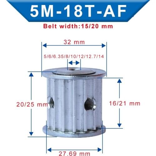 5M-18T Pulley Bore Size 5/6/6.35/8/10/12/12.7/14 mm Slot Width 16/21mm Aluminum pulley wheel For Width 15/20 mm 5M-Timing Belt