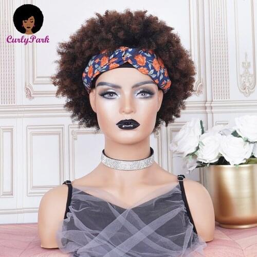 CURLYPARK 1bT4 Ombre Kinky Culry Head Band Wigs Extra Full 150% Wig Density 100% Pure Brazili Remy Human Hair Machine Made Wigs