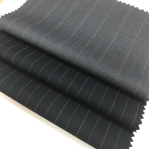 Factory Direct Wholesale Tr Striped Shuttle Woolen Fabric Fabric Uniform Fabric Vertical Stripe Spring and Autumn Suit Fabric