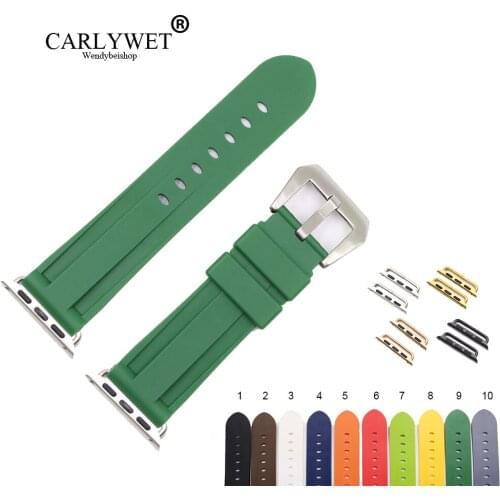CARLYWET Fashion 38 40 42 44mm Green White Silicone Rubber Replacement Wrist Watchband Strap Loops For Iwatch Series 4/3/2/1