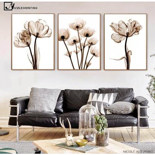 Gray Plant Flowers Canvas Poster Minimalist Art Painting Abstract Wall Picture Print Modern Home Room Decoration