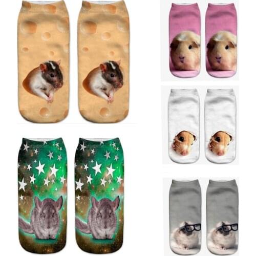 SLMVIAN Gray Mouse New Arrival 3D Pug Dog Print Socks Casual Harajuku Art Socks Low Cut Animal Sock Ankle Womens Sock Short