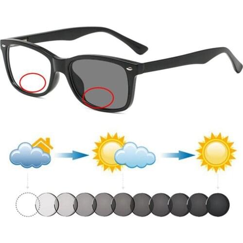 Retro Rivets Photochromic Bifocals Reading Sunglasses For Women Men Look Near Far Hyperopia Spectacles Automatic Discoloration