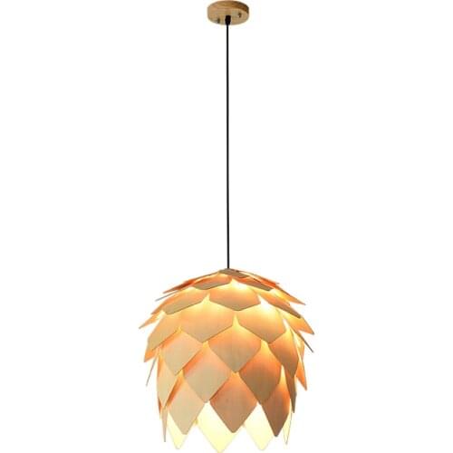 Modern Nordic Pine Cone Wood LED Pendant Lamps Wooden DIY Christmas Bedroom Art Wood Lamparas Light Fixtures