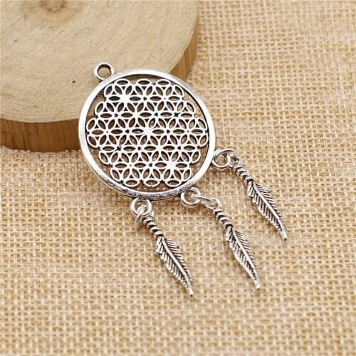 WYSIWYG 2pcs Charms Jewelry Findings Diy Accessories Dreamcatcher Pendant Antique Silver Color 29x64mm