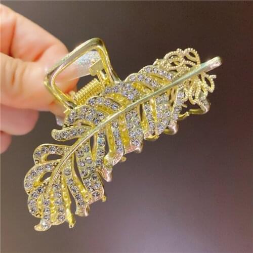 Shiny Pearl Feather Leaf Catch Hairpin Shark Clip Elegant Women Fashion Hairpin Jewelry