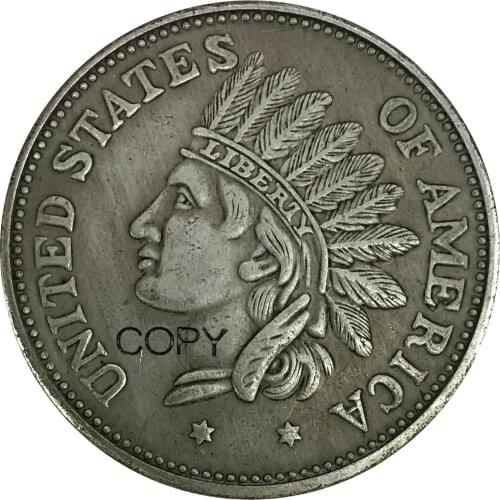 United States of America 1 One Dollar Indian Head Token 1851 Brass Plated Silver Copy Coin