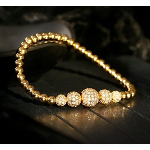 2020 Classic Gold Ball Copper Beaded Bracelet For Men Luxury White CZ Handmade Bracelet Women Jewelry