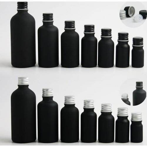 360 x 5ml 10ml 15ml 20ml 30ml 50ml 100ml Essential Oil Frosted Black Glass Bottle With Aluminum Cover For Liquid Reagent Pipette