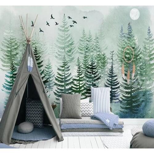 Milofi custom 3D wallpaper mural Nordic hand-painted pine forest elk living room background wall decoration painting wallpaper