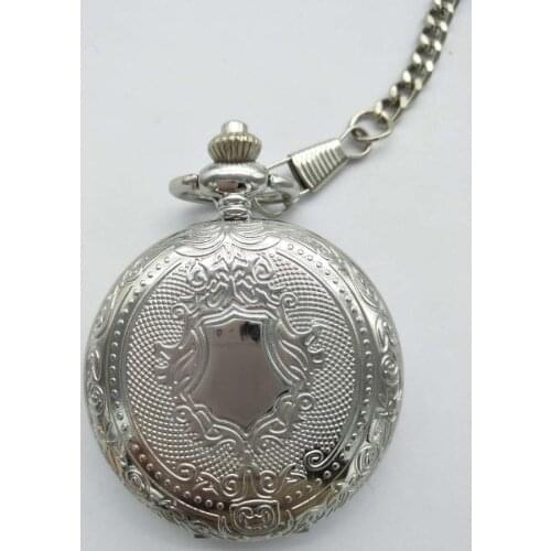 50pcs/lot Silver e Shield Quartz Pocket Watch Men Women Gift Watches with Chain Wholesale