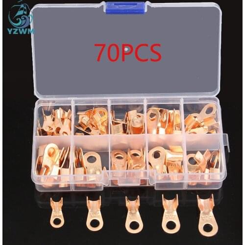 70pcs Box Packed Red Copper Ot Open Copper Nose Connector Crimping Lug Copper Sheet Terminal Copper Nose
