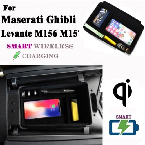 For Maserati Quattroporte 4th Ghibli Levante M156 M157 2013~2020 QI Wireless charger Wireless charging Phone Holder Storage Box