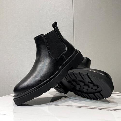 Chelsea Boots Winter 2021 Platform Boots Men Split Leather Ankle Boots Black Male Autumn New Fashion Shoes Chunky Booties689