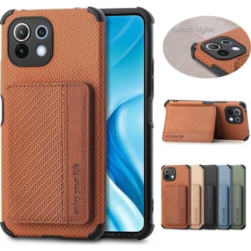 Mi 11Lite 5G Anti-theft Brush Back Case Vegan Leather Card Slot Magnet Car Phone Holder for Xiaomi Mi 11 Lite Case Mi11 Lite 4G
