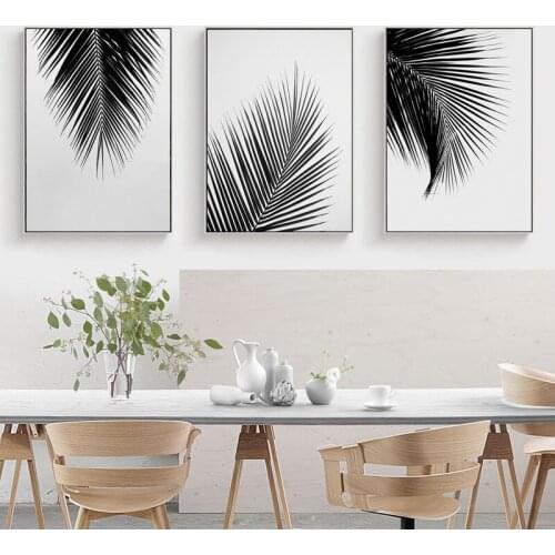 Decorative Painting Palm Leaf Living Room Black and White Sofa Background Wall Painting Frameless Painting Bedroom Poster Mural