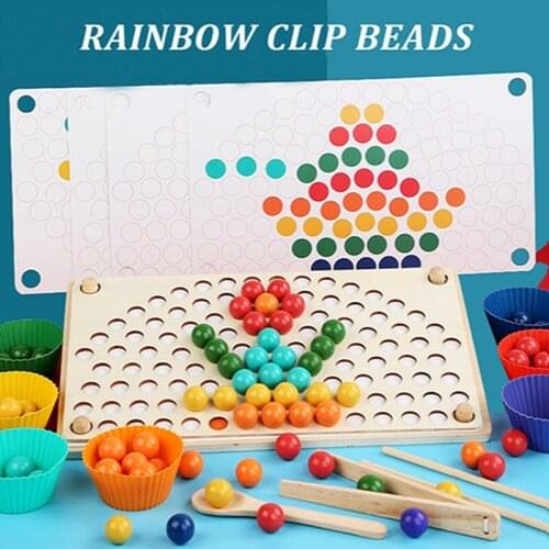 Wooden Rainbow Clip Beads Toys Concentration Logic Training Montessori Childrens Educational Toys Gift Kids Parent-child Game