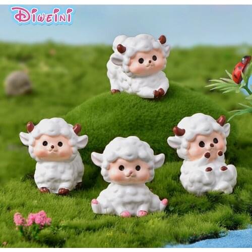 Resin White Sheep Action Figure Cartoon Animal Model Figurine DIY Birthday Cake Decoration Doll House Gift For Children Kids Toy