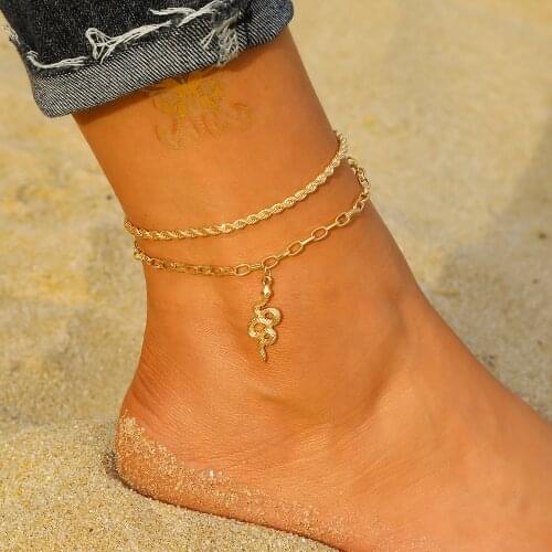 FNIO 2021 Punk Multilayered Lock Snake Chain Anklet For Women Fashion Gold Butterfly Anklets Set Foot Bracelet Beach Jewelry