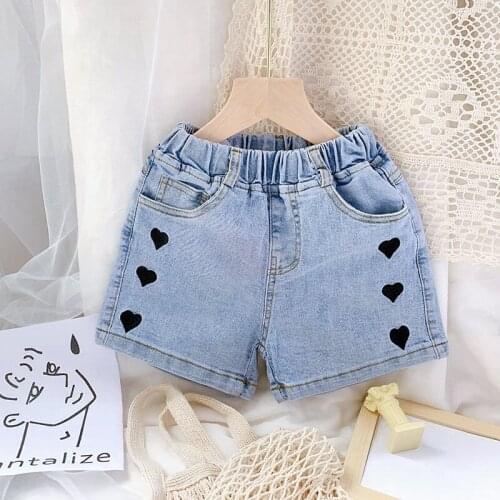 2021 summer Korean style casual pants comfortable childrens shorts cute embroidery toddler girls fashion denim shorts